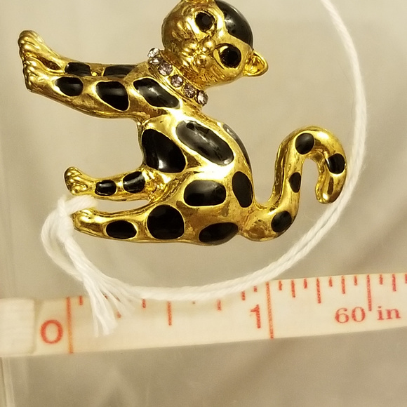 NWT Black Gold Cat Pin Brooch Glass Crystal Collar - Picture 7 of 8